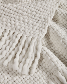 Persis Плед с кисточками из белой шерсти 125 x 150 см